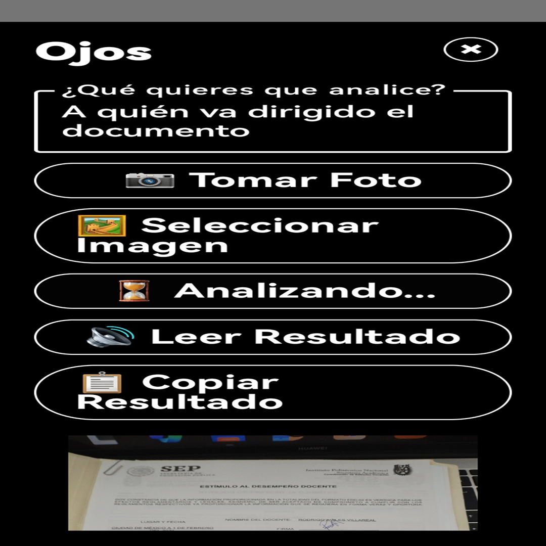 Pantalla principal de OJOS IA